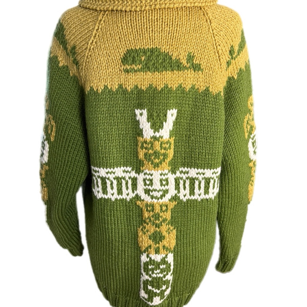 Vintage Cowichan Sweater Womens Size XL Green Totem Alaska Warm Heavy Cardigan - Picture 7 of 12